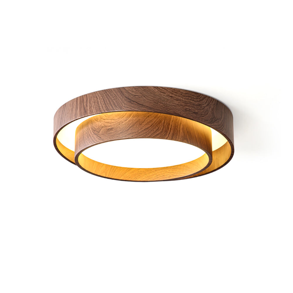 Walnut-Finish Round LED Flush Mount Ceiling Light