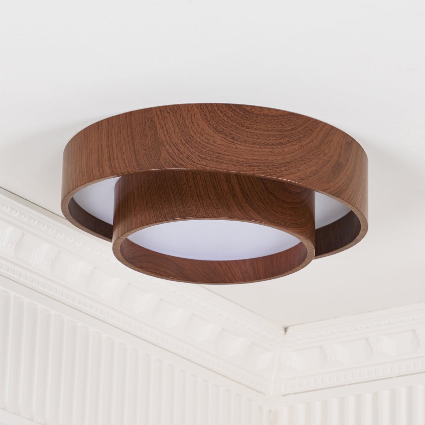 Walnut-Finish Round LED Flush Mount Ceiling Light