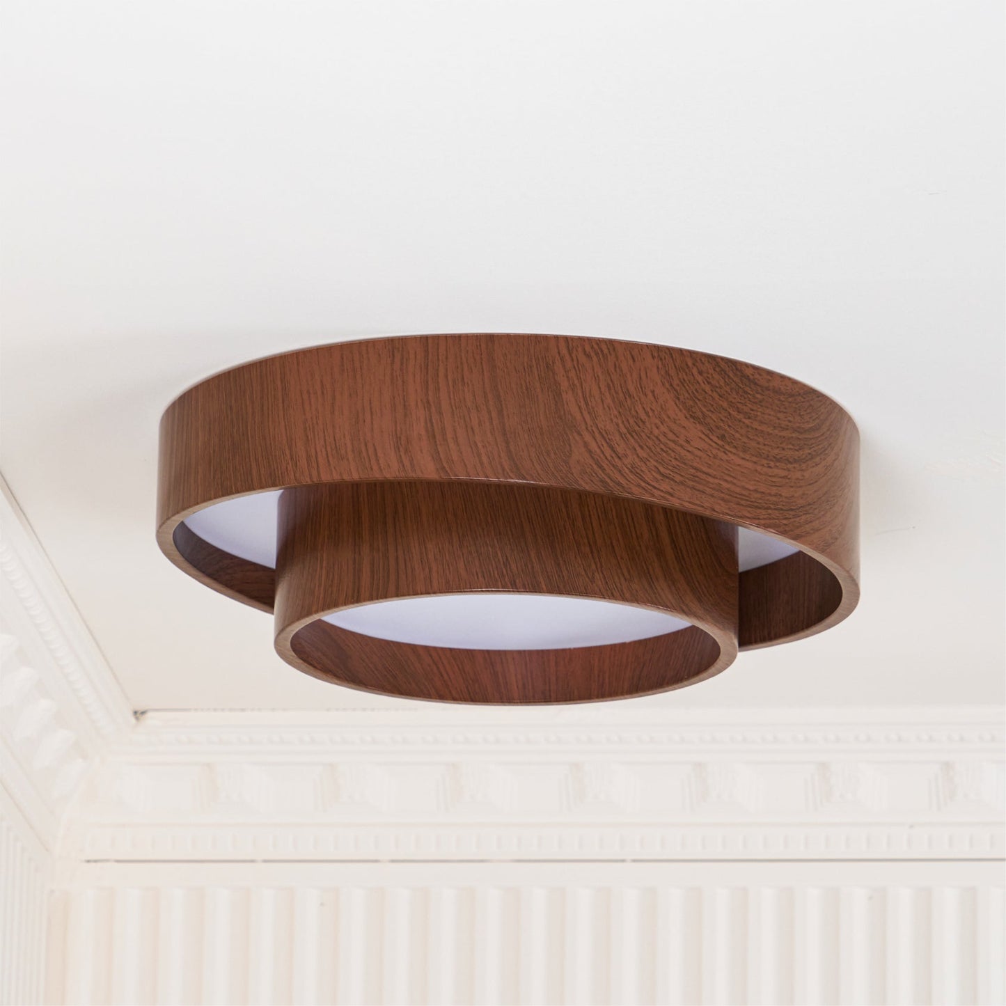 Walnut-Finish Round LED Flush Mount Ceiling Light