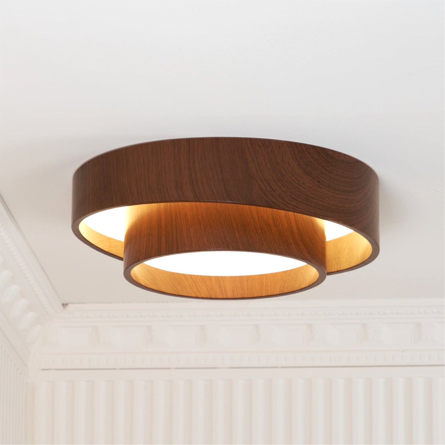 Walnut-Finish Round LED Flush Mount Ceiling Light