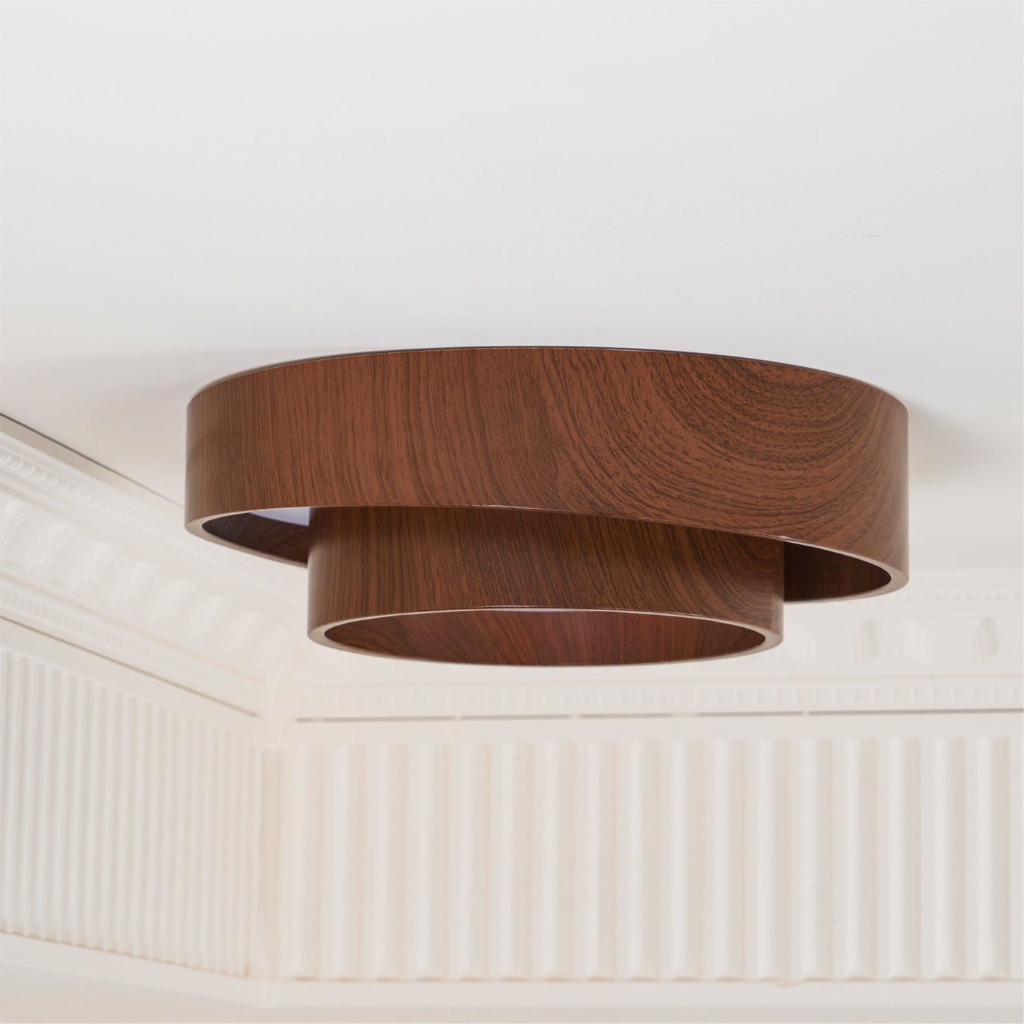 Walnut-Finish Round LED Flush Mount Ceiling Light