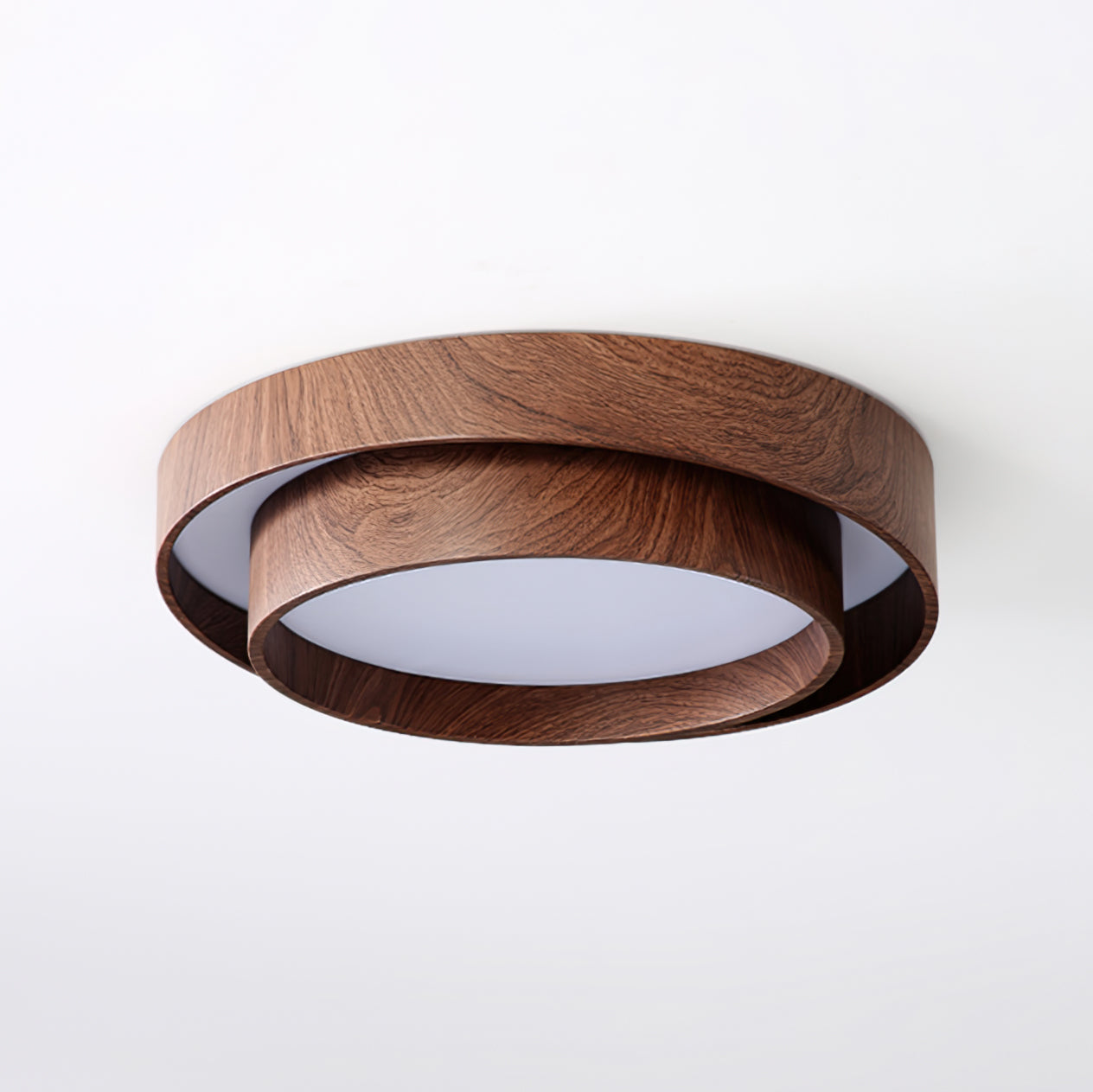Walnut-Finish Round LED Flush Mount Ceiling Light