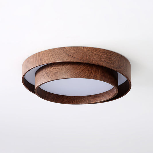 Walnut-Finish Round LED Flush Mount Ceiling Light