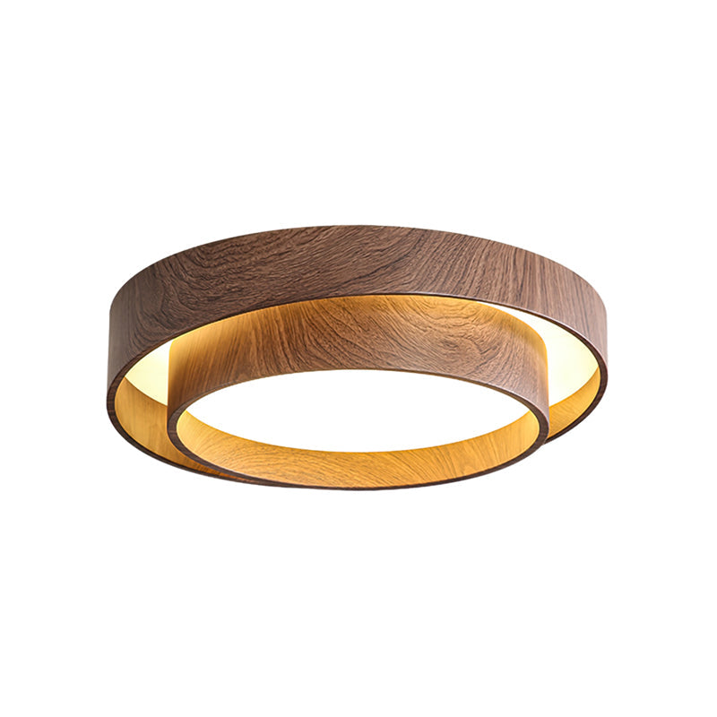 Walnut-Finish Round LED Flush Mount Ceiling Light