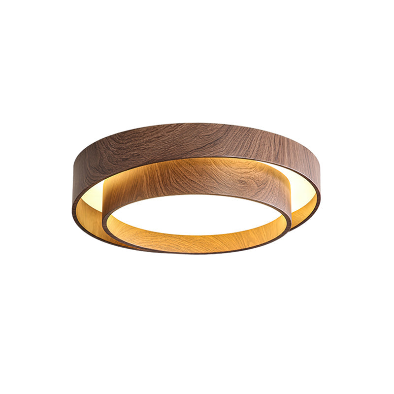 Walnut-Finish Round LED Flush Mount Ceiling Light