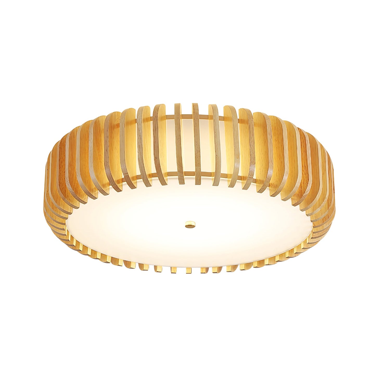 Wood Slat Drum Flush Mount Ceiling Light