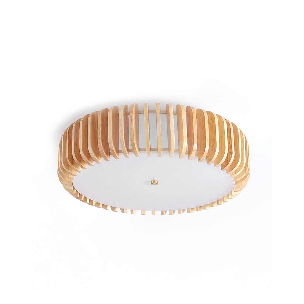 Wood Slat Drum Flush Mount Ceiling Light