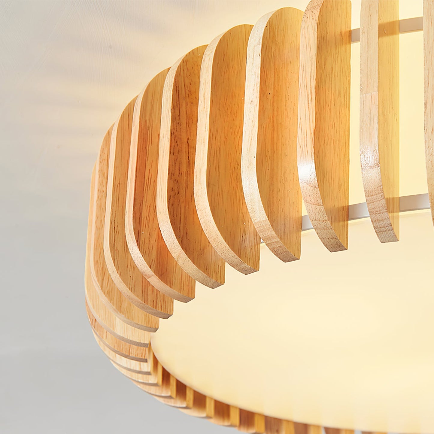 Wood Slat Drum Flush Mount Ceiling Light