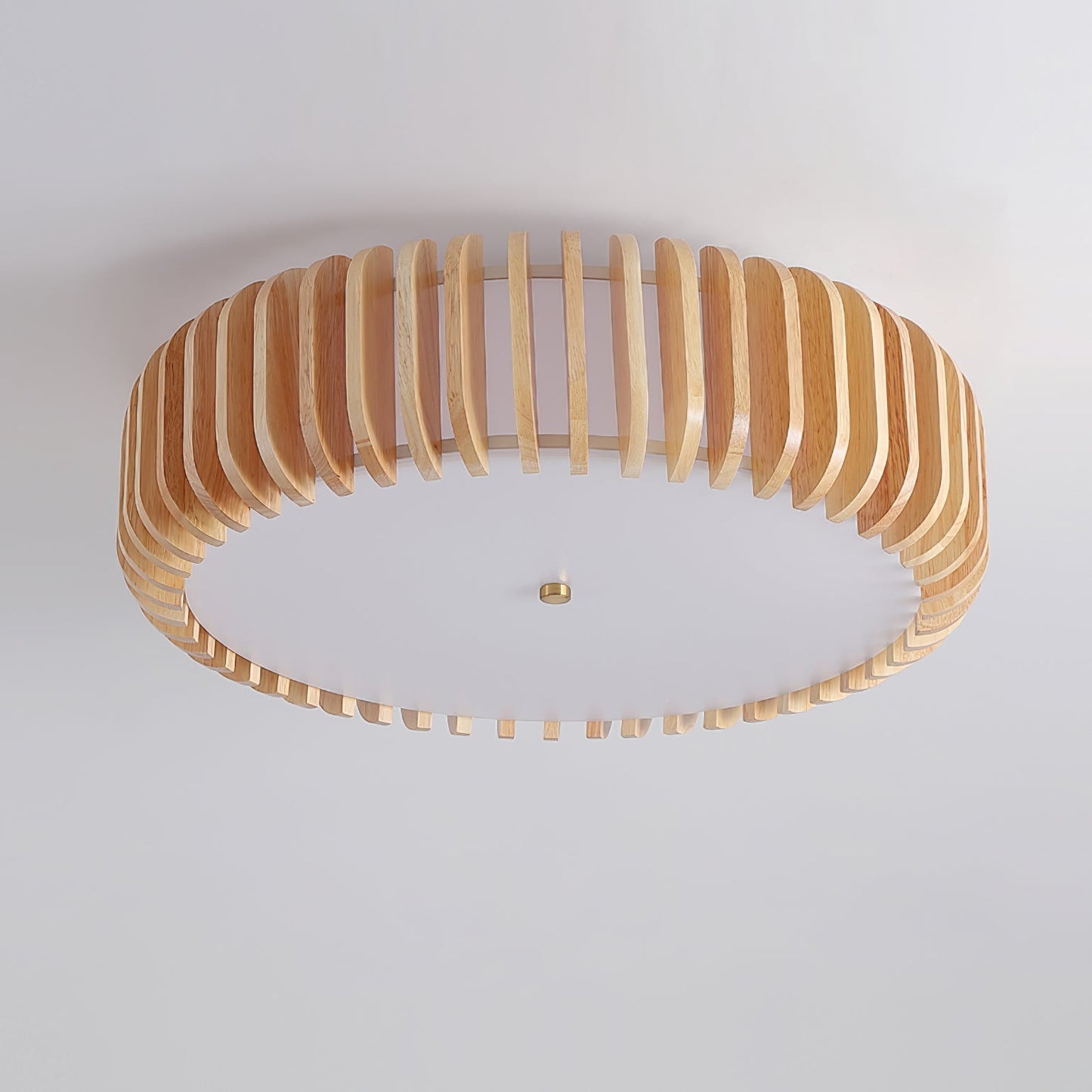 Wood Slat Drum Flush Mount Ceiling Light