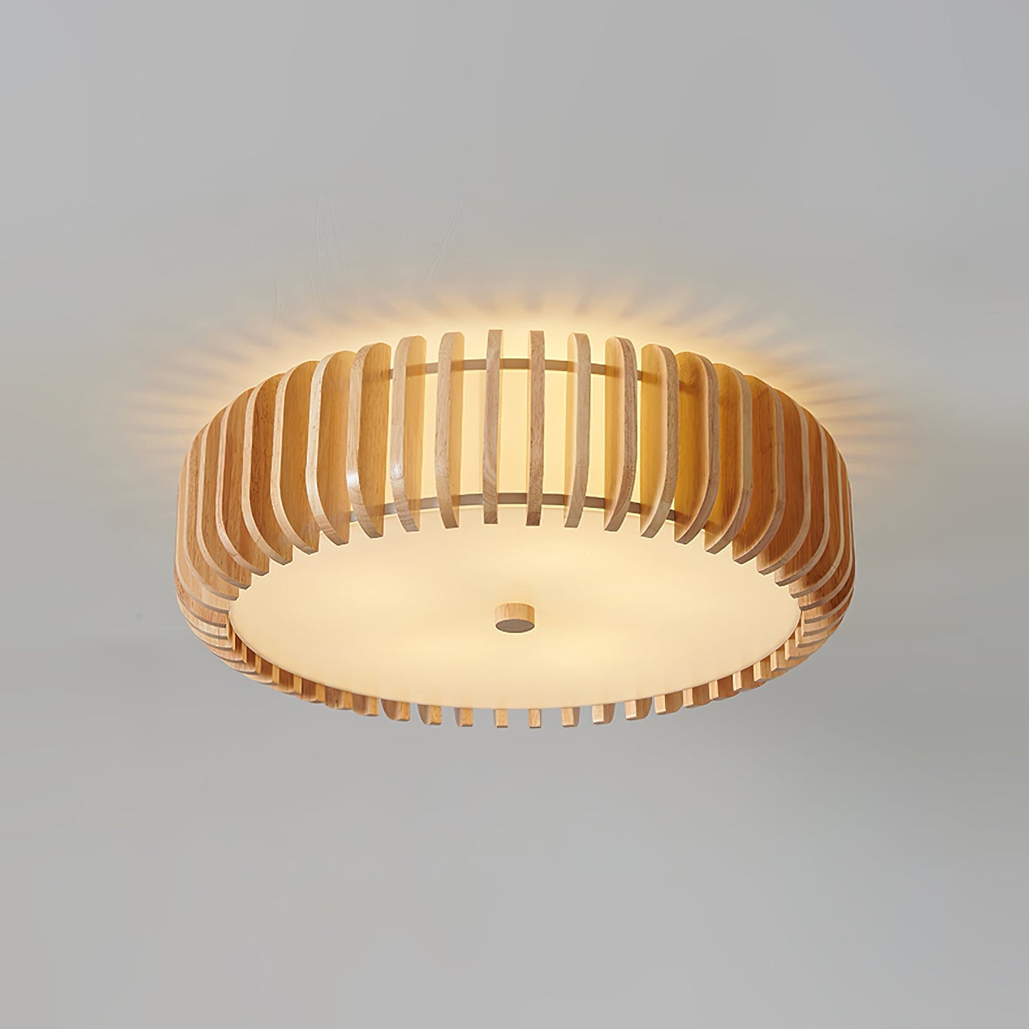 Wood Slat Drum Flush Mount Ceiling Light