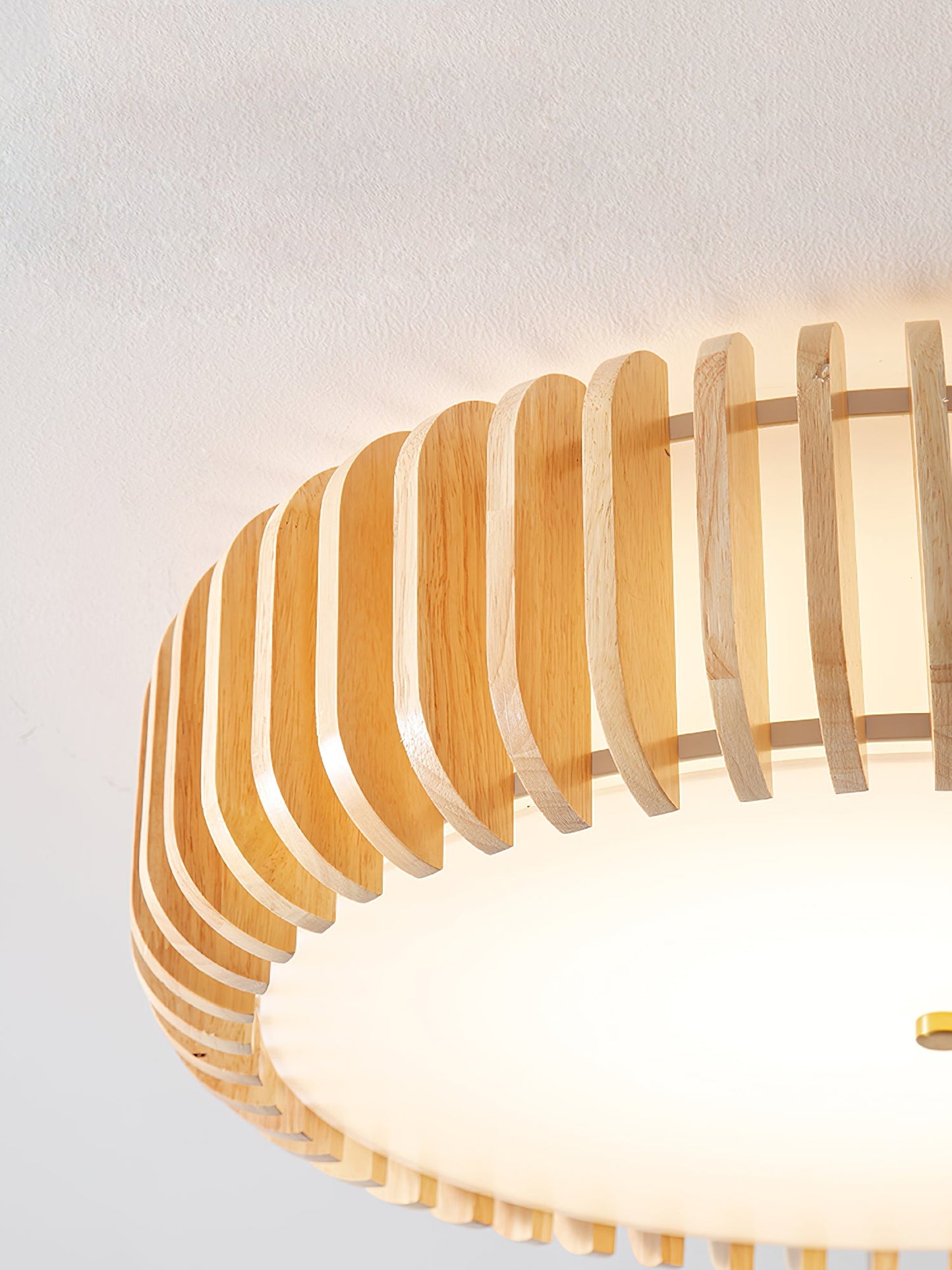 Wood Slat Drum Flush Mount Ceiling Light