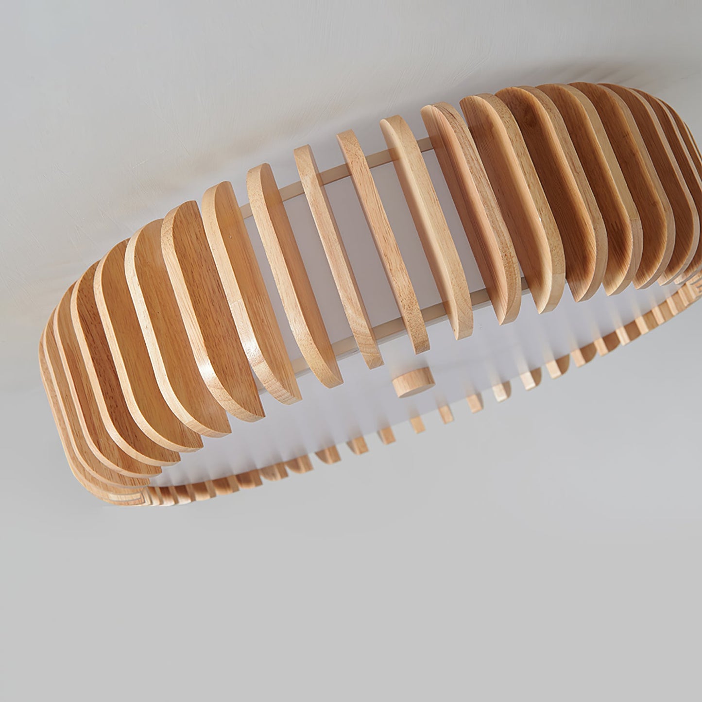 Wood Slat Drum Flush Mount Ceiling Light