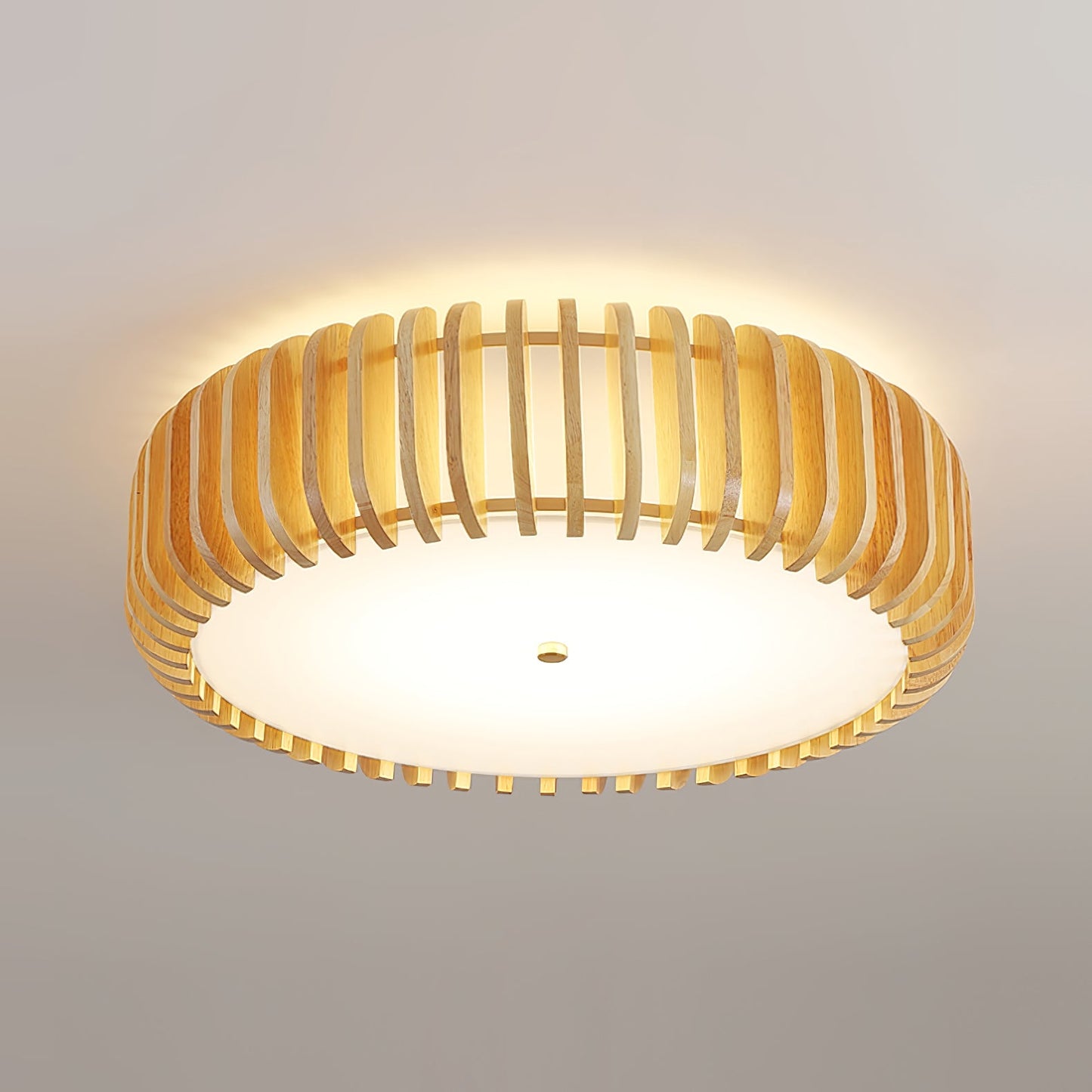 Wood Slat Drum Flush Mount Ceiling Light
