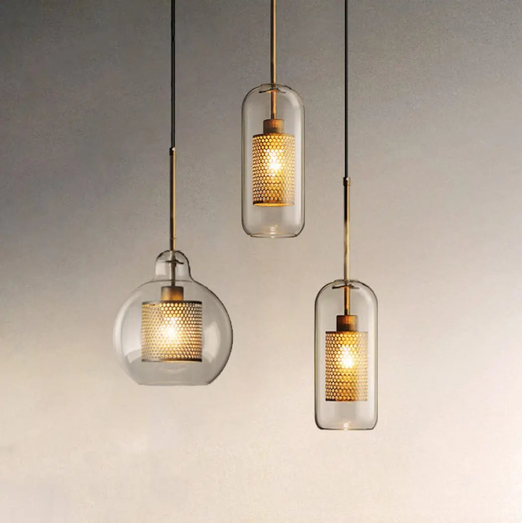 Mesh-Banded Glass Globe Pendant Light — Metal & Glass Shade in Sphere, Capsule & Oversized Silhouettes, Bronze Finish, E27 Modern Hanging Lamp for Kitchens, Bars, Bedrooms & Dining Rooms Erbstuk