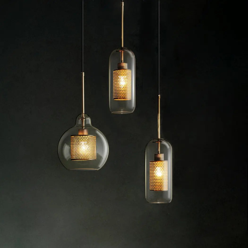 Mesh-Banded Glass Globe Pendant Light — Metal & Glass Shade in Sphere, Capsule & Oversized Silhouettes, Bronze Finish, E27 Modern Hanging Lamp for Kitchens, Bars, Bedrooms & Dining Rooms Erbstuk