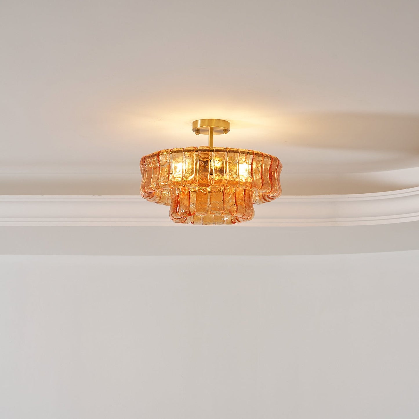 Ice-Textured Glass Round Flush Mount Ceiling Light