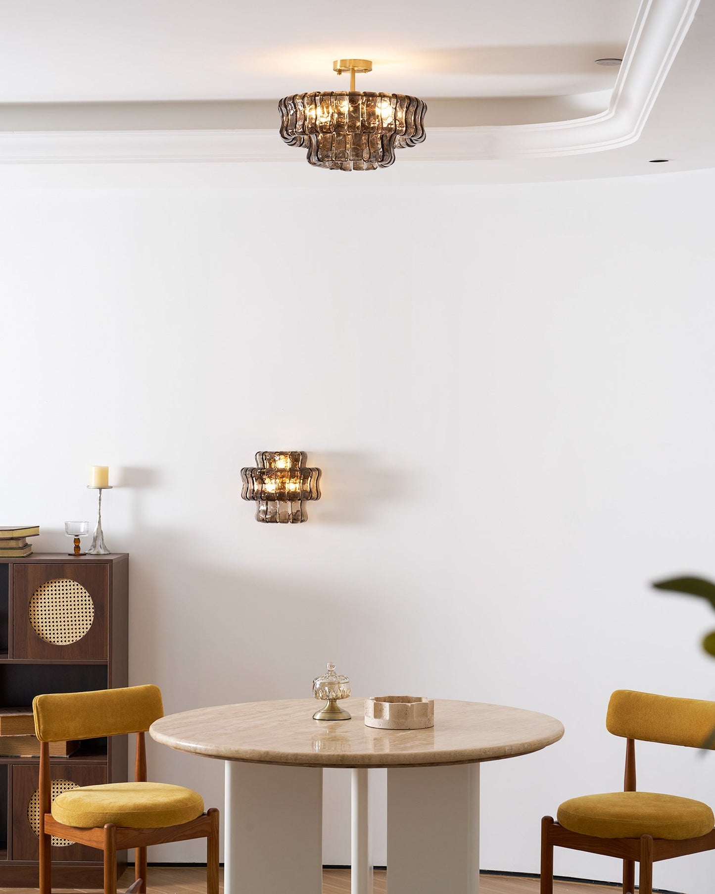 Ice-Textured Glass Round Flush Mount Ceiling Light