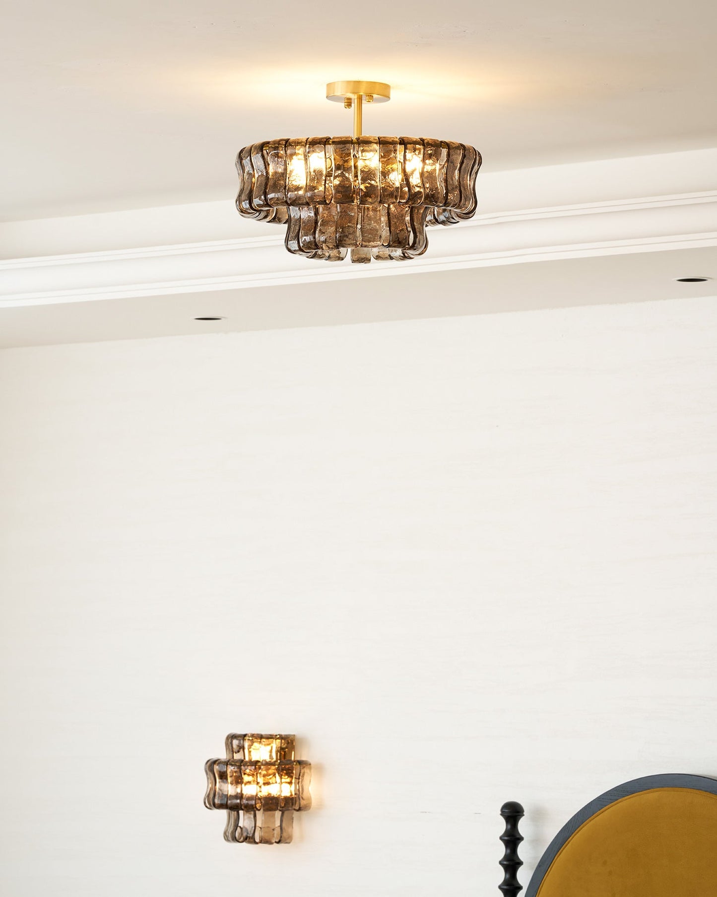 Ice-Textured Glass Round Flush Mount Ceiling Light