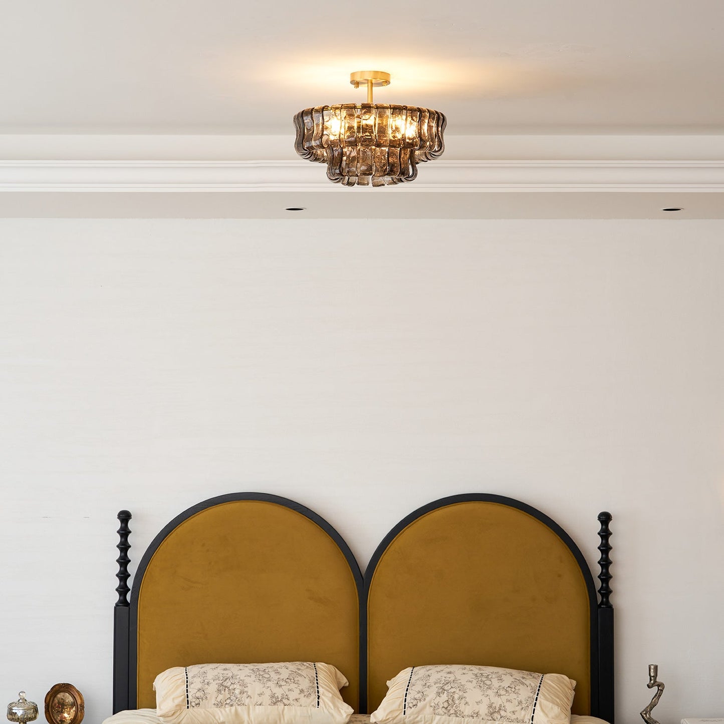 Ice-Textured Glass Round Flush Mount Ceiling Light