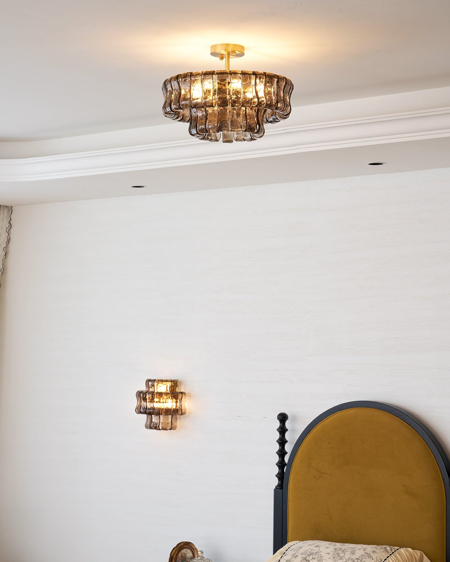 Ice-Textured Glass Round Flush Mount Ceiling Light