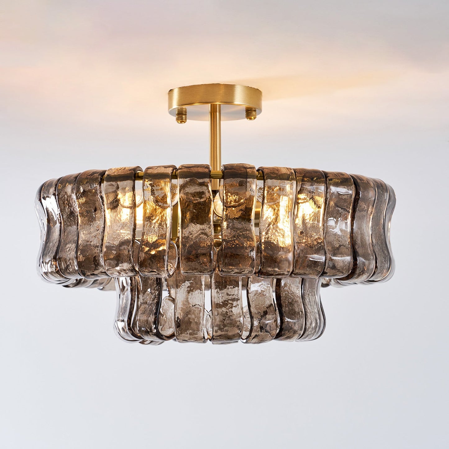 Ice-Textured Glass Round Flush Mount Ceiling Light