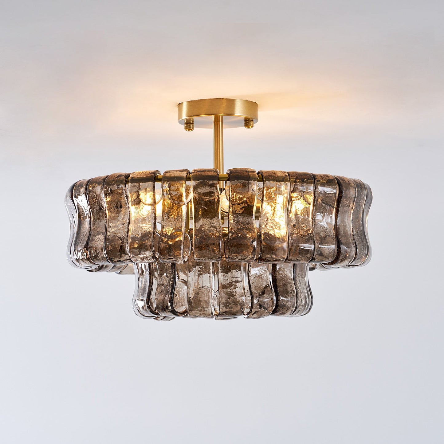 Ice-Textured Glass Round Flush Mount Ceiling Light