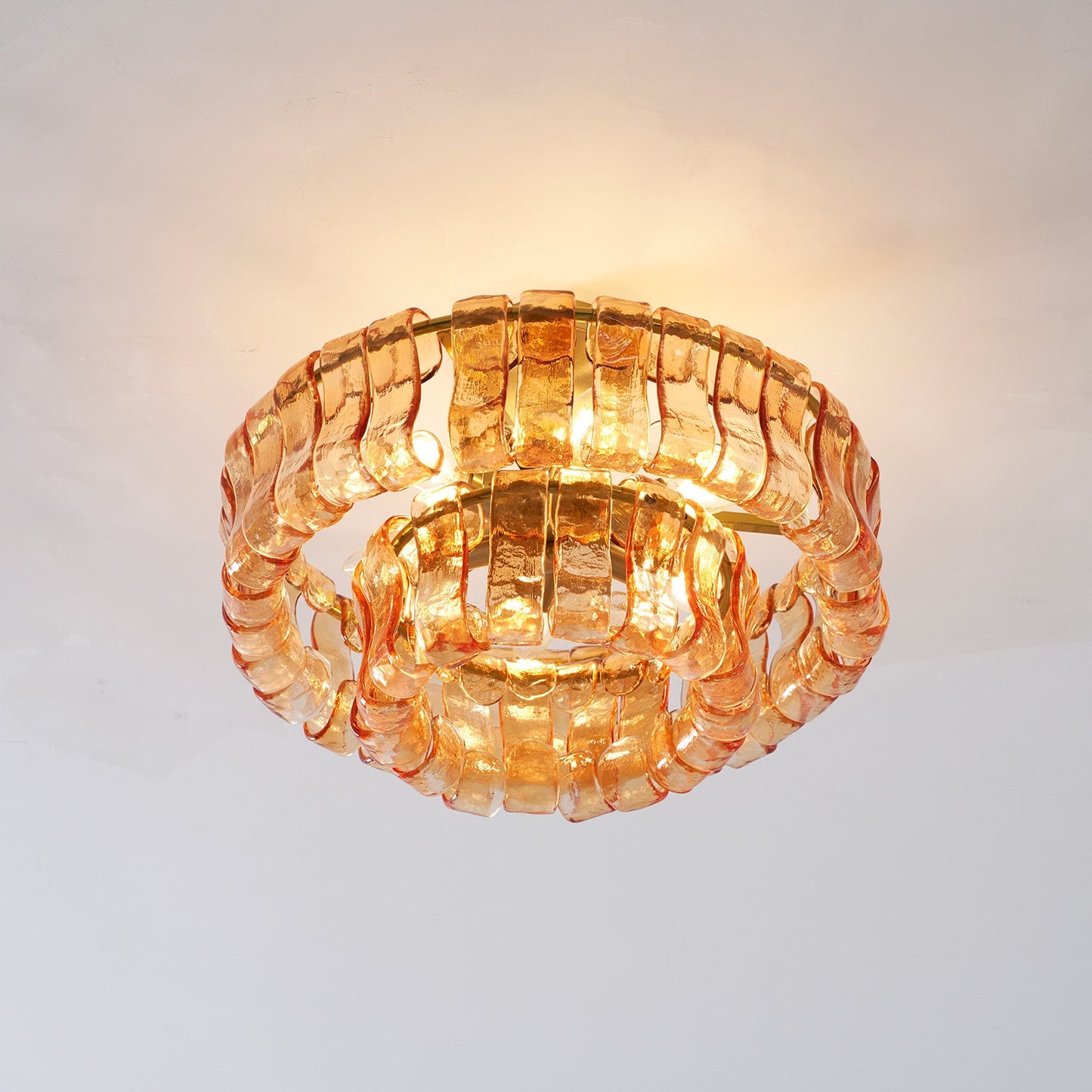 Ice-Textured Glass Round Flush Mount Ceiling Light