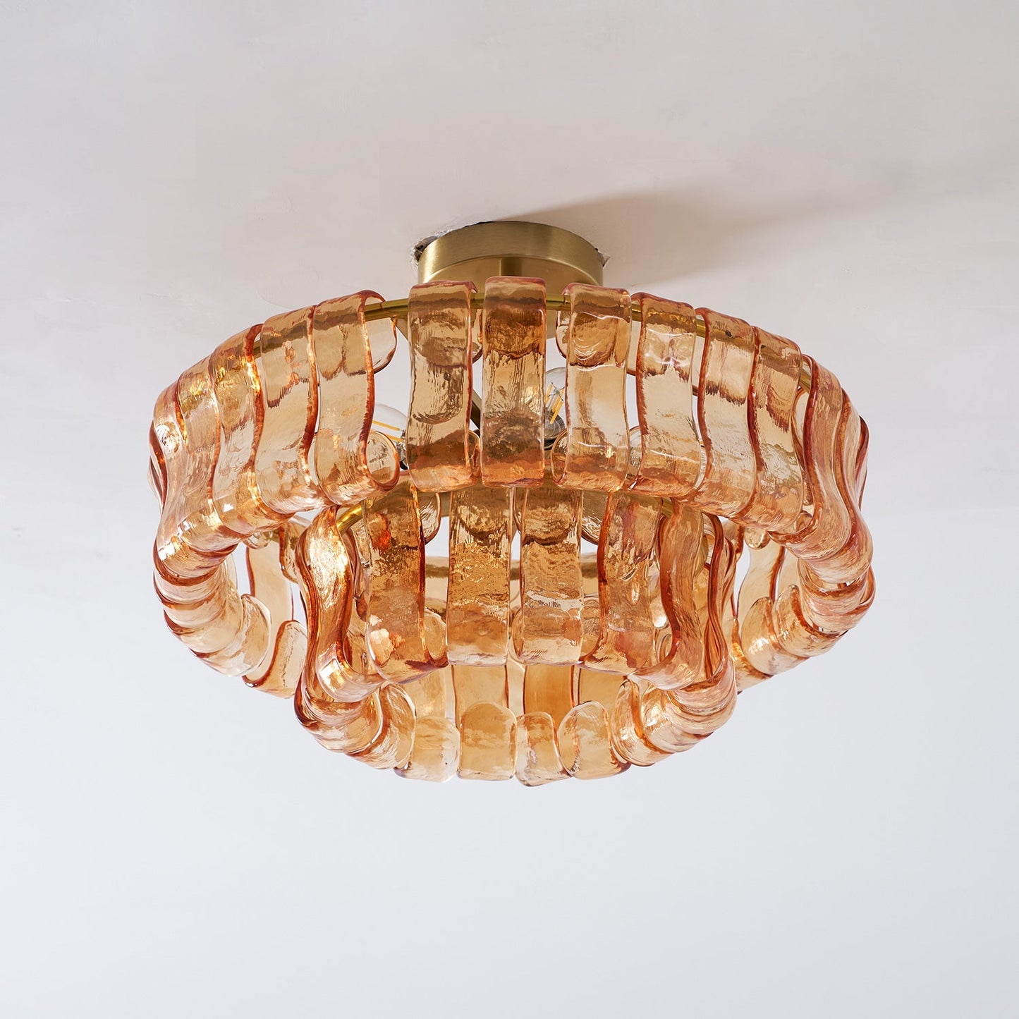 Ice-Textured Glass Round Flush Mount Ceiling Light