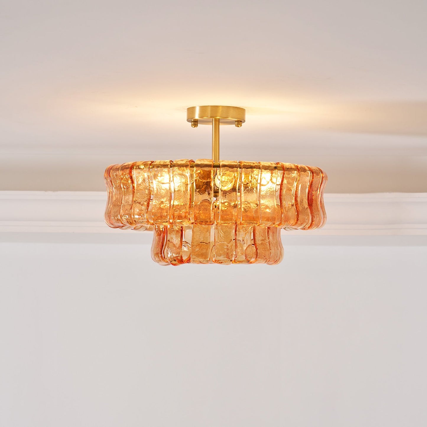 Ice-Textured Glass Round Flush Mount Ceiling Light