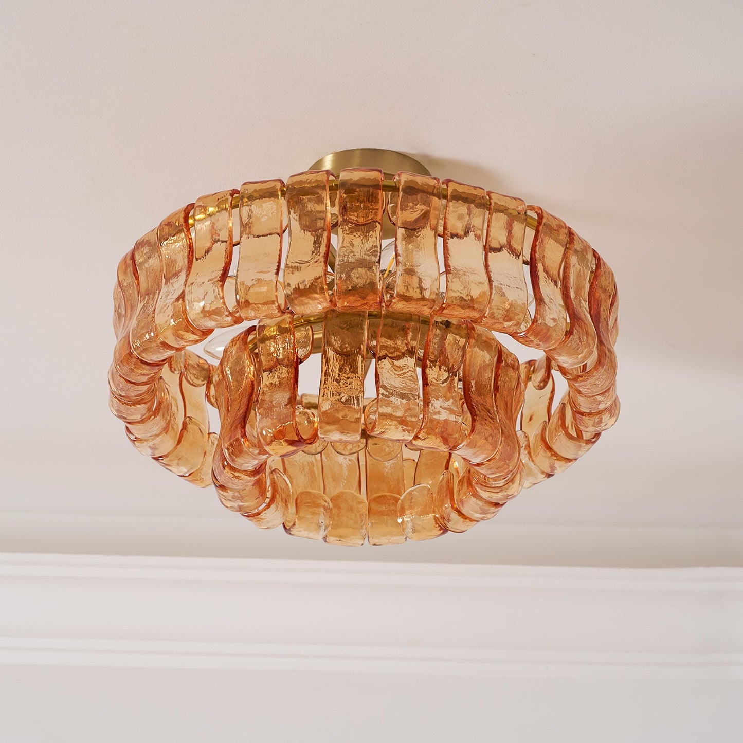 Ice-Textured Glass Round Flush Mount Ceiling Light
