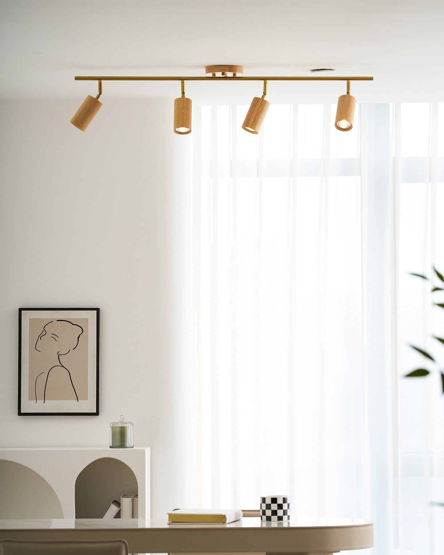 Ash Wood Track Spotlight Bar — 2, 3 or 4 Heads
