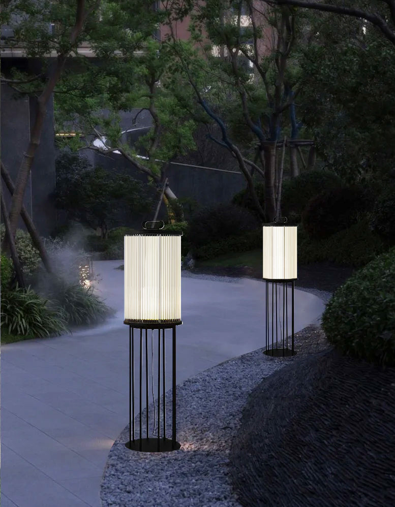 Glass Cylinder Solar Lantern Floor Lamp