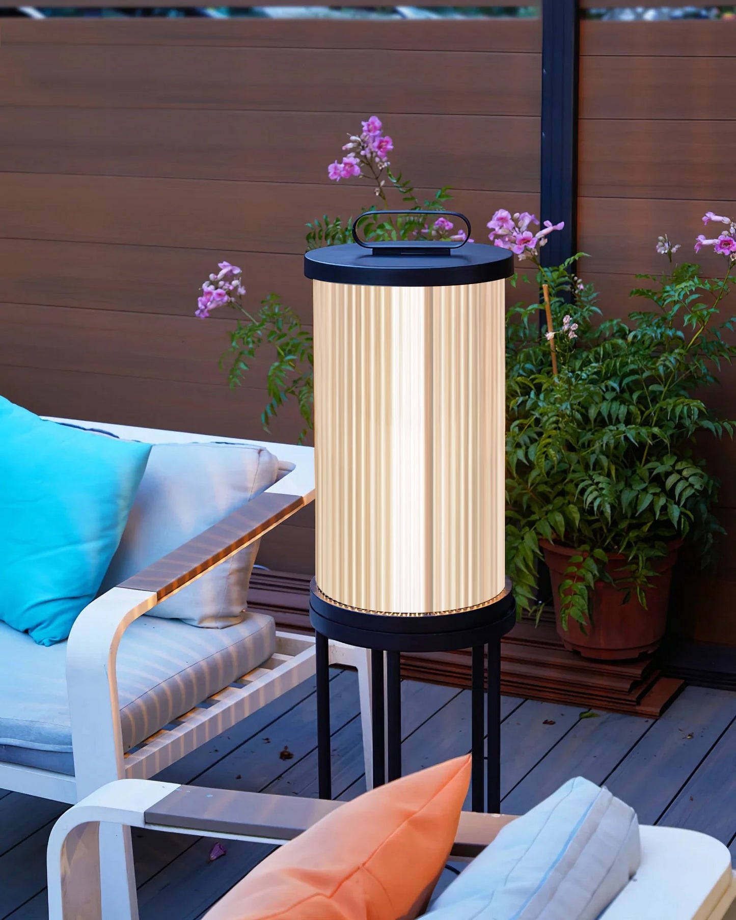 Glass Cylinder Solar Lantern Floor Lamp