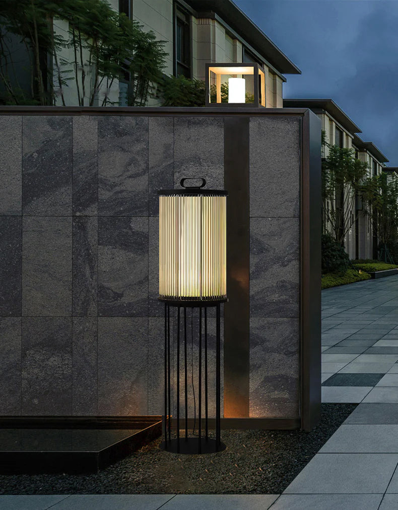 Glass Cylinder Solar Lantern Floor Lamp