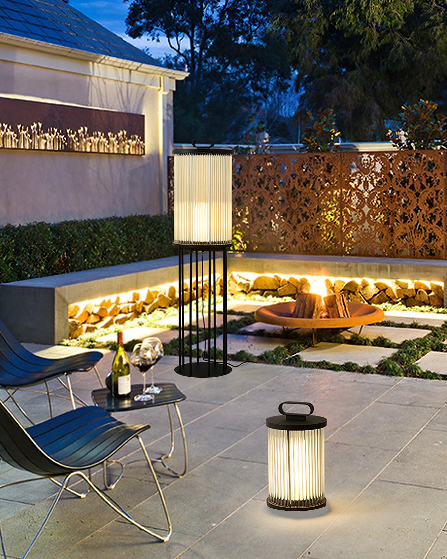 Glass Cylinder Solar Lantern Floor Lamp