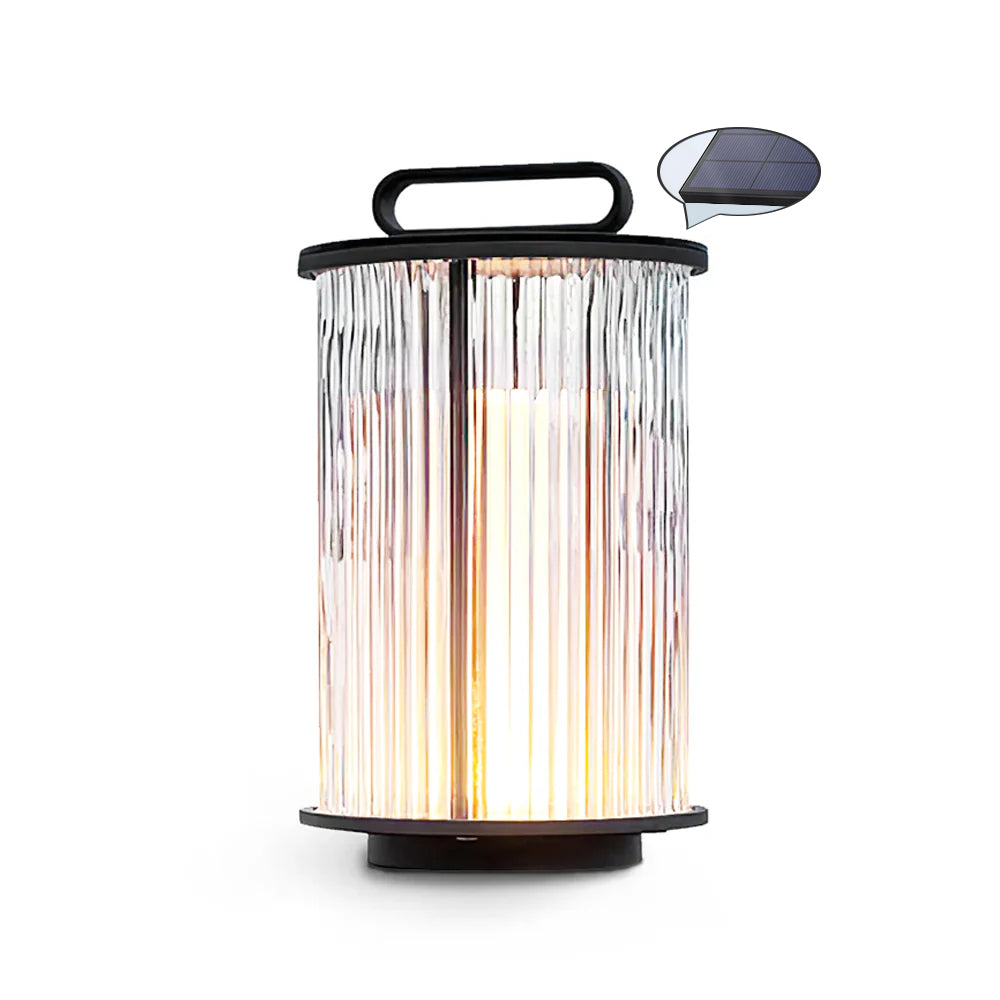 Glass Cylinder Solar Lantern Table Lamp