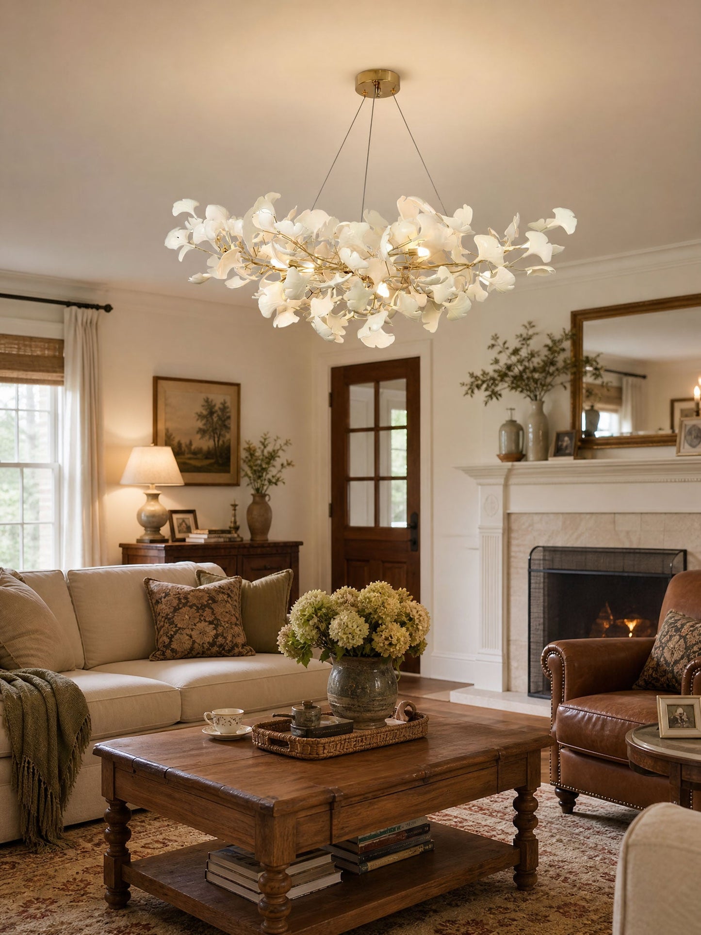 Ceramic Ginkgo Leaf Linear Chandelier