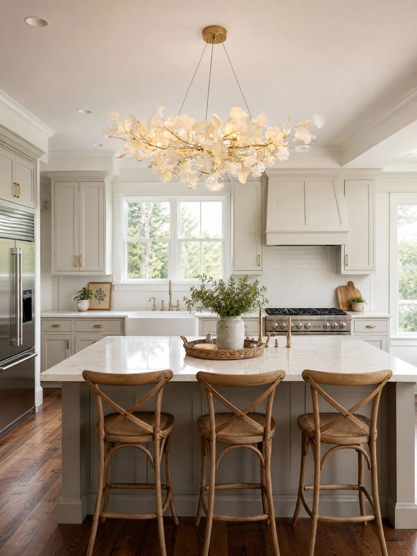Ceramic Ginkgo Leaf Linear Chandelier