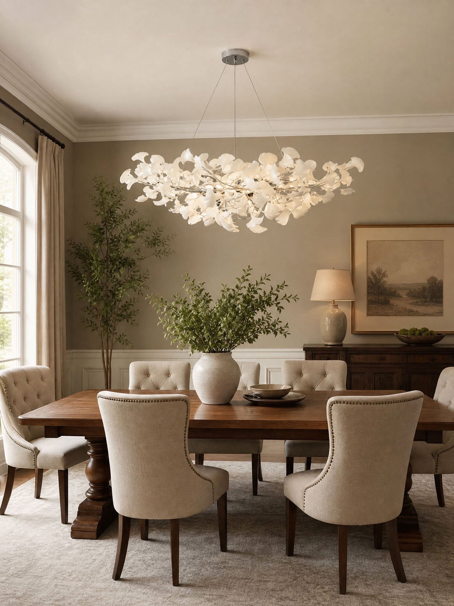 Ceramic Ginkgo Leaf Linear Chandelier