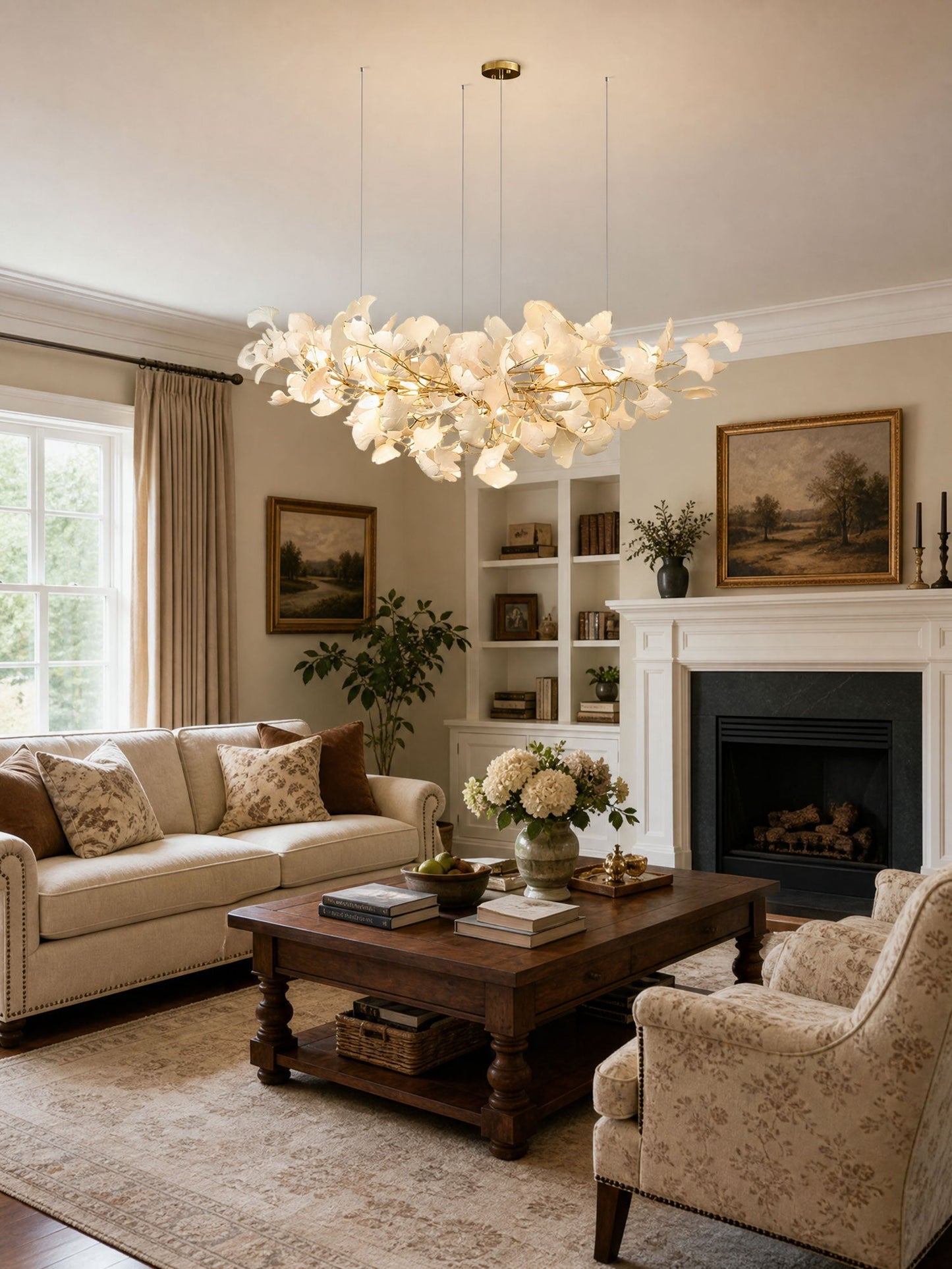 Ceramic Ginkgo Leaf Linear Chandelier
