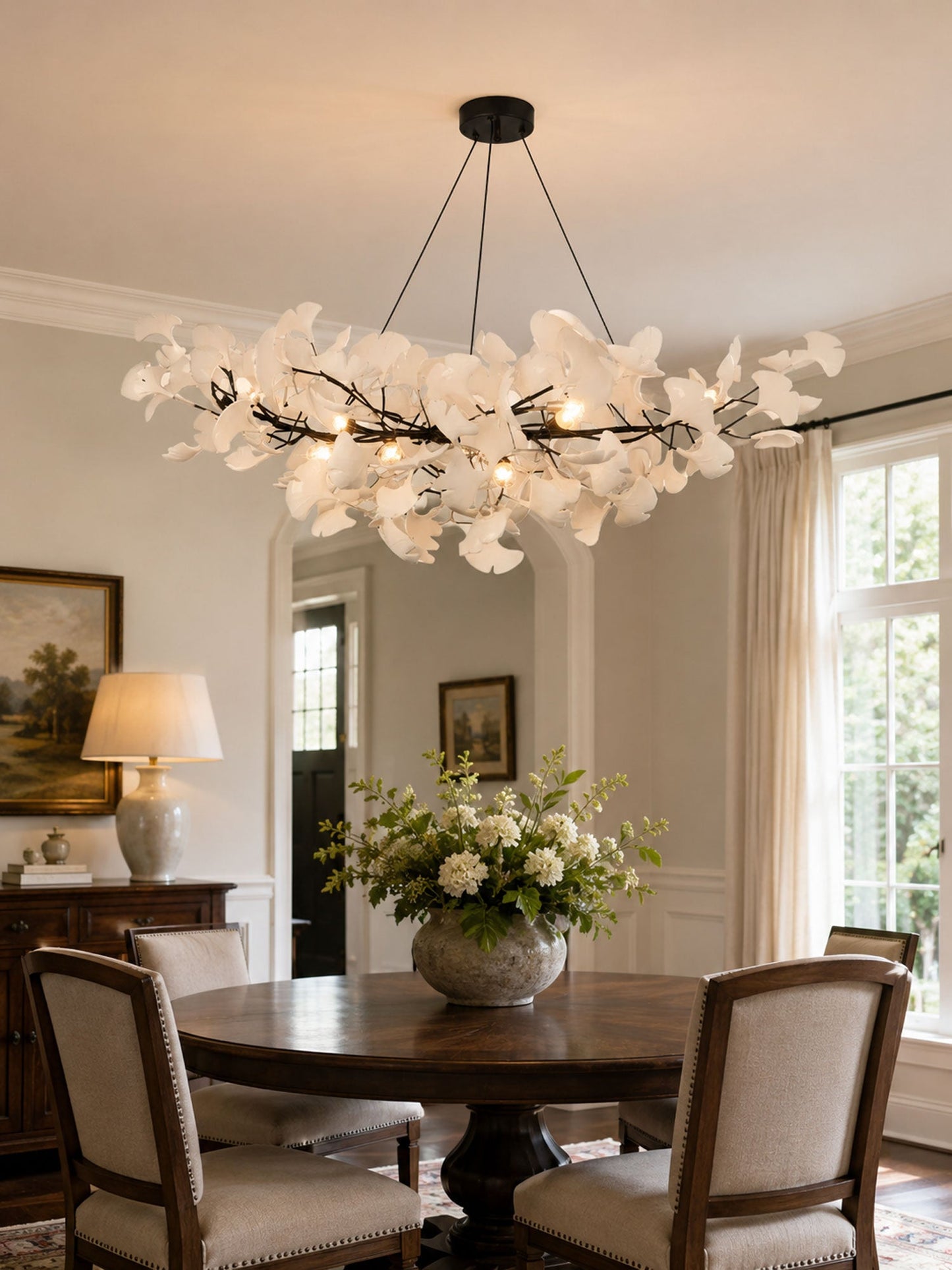 Ceramic Ginkgo Leaf Linear Chandelier